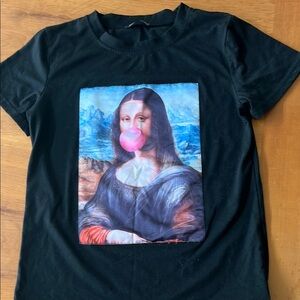 Black T-Shirt with Mona Lisa Graphic